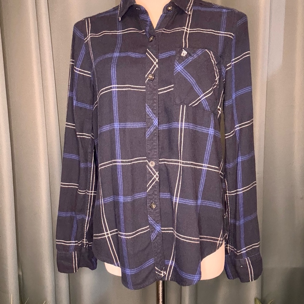 Abercrombie & Fitch Blue and Black Plaid Button Down Shirt